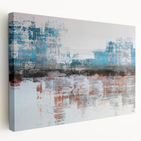 Abstract canvas wall art featuring colorful strokes and lines in vibrant hues of blue, orange, and green, designed for contemporary decor.