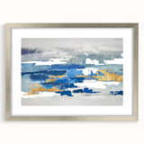 Framed abstract wall art featuring colorful strokes and lines in a modern design, elegantly displayed with a silver mat, perfect for contemporary decor.