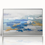 Framed abstract wall art featuring colorful strokes and lines in a modern design, set against a white background, ideal for contemporary decor.