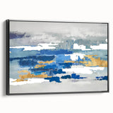 Framed wall art showcasing an abstract strokes and lines design in black, emphasizing modern decor with a side view of its sleek canvas edges.