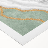 Abstract wall art featuring vibrant strokes in blue, orange, and gold, printed on rolled canvas, ideal for modern home decor.