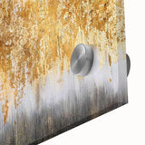 Close-up of an abstract wall art design featuring vibrant strokes and lines in bold colors, perfect for modern decor to enhance any space.