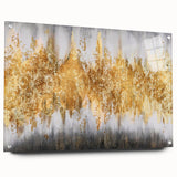 Abstract wall art design featuring colorful strokes and lines on acrylic glass, elegantly displayed with pins against a modern backdrop.