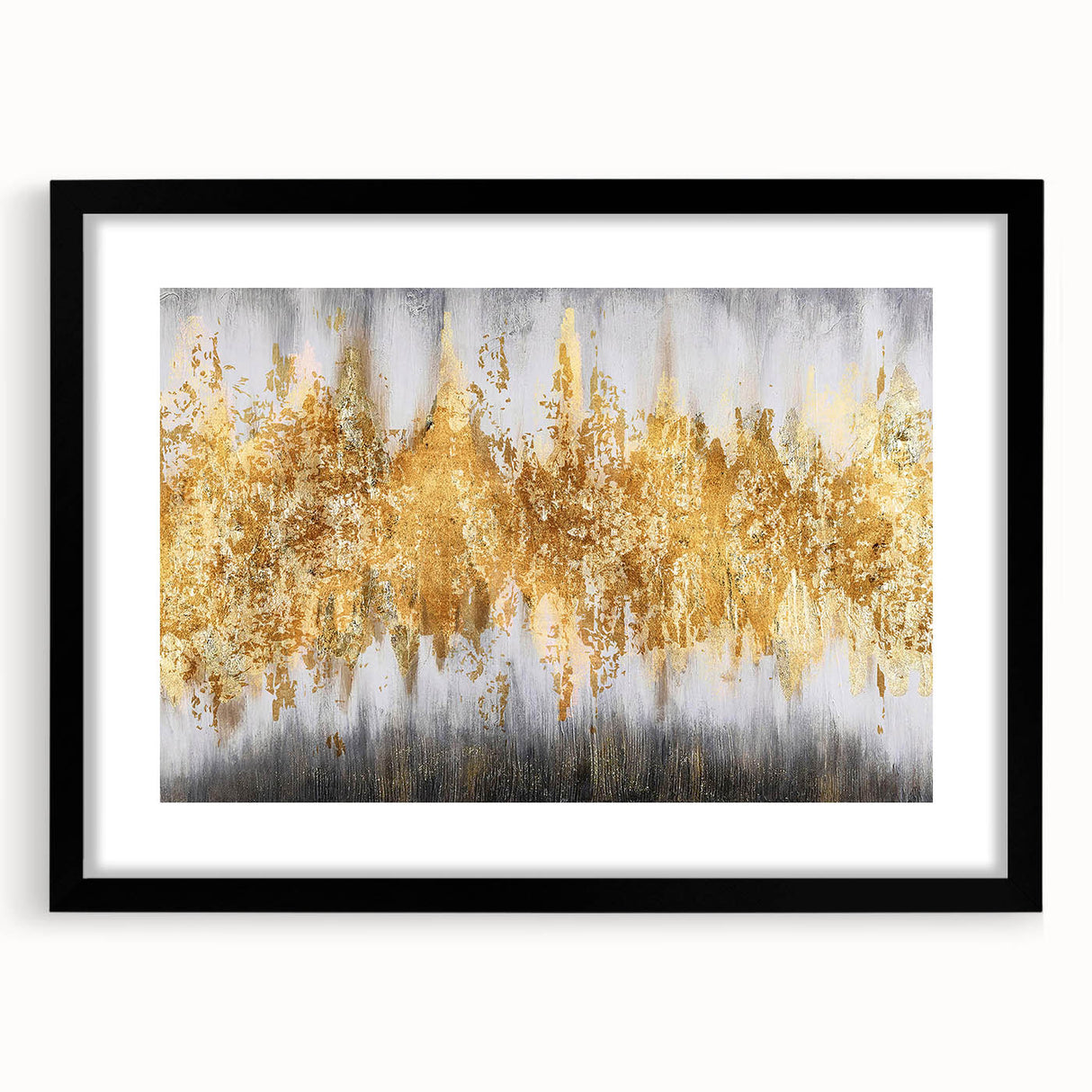 Framed wall art featuring an abstract design of colorful strokes and lines in a black frame, perfect for modern home decor.