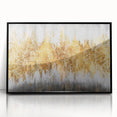 Framed abstract wall art featuring a modern design of colorful strokes and lines in blue, black, and gold, enhancing contemporary decor.