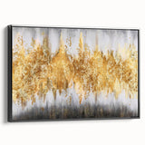 Framed abstract wall art featuring dynamic strokes and lines in black and white, showcasing modern design elements and a sleek side view.