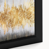 Close-up of an abstract strokes and lines design in a framed canvas wall art collection, showcasing vibrant colors and intricate textures.