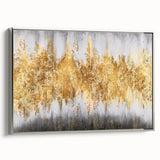 Framed wall art showcasing an abstract design of colorful strokes and lines, featuring a sleek silver frame, ideal for modern decor.