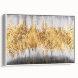 Framed abstract wall art showcasing dynamic strokes and lines in neutral tones, presented in a sleek white frame against a modern backdrop.