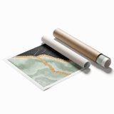 Abstract wall art print showcasing vibrant strokes and lines in blue, orange, and yellow hues, perfect for modern home decor.