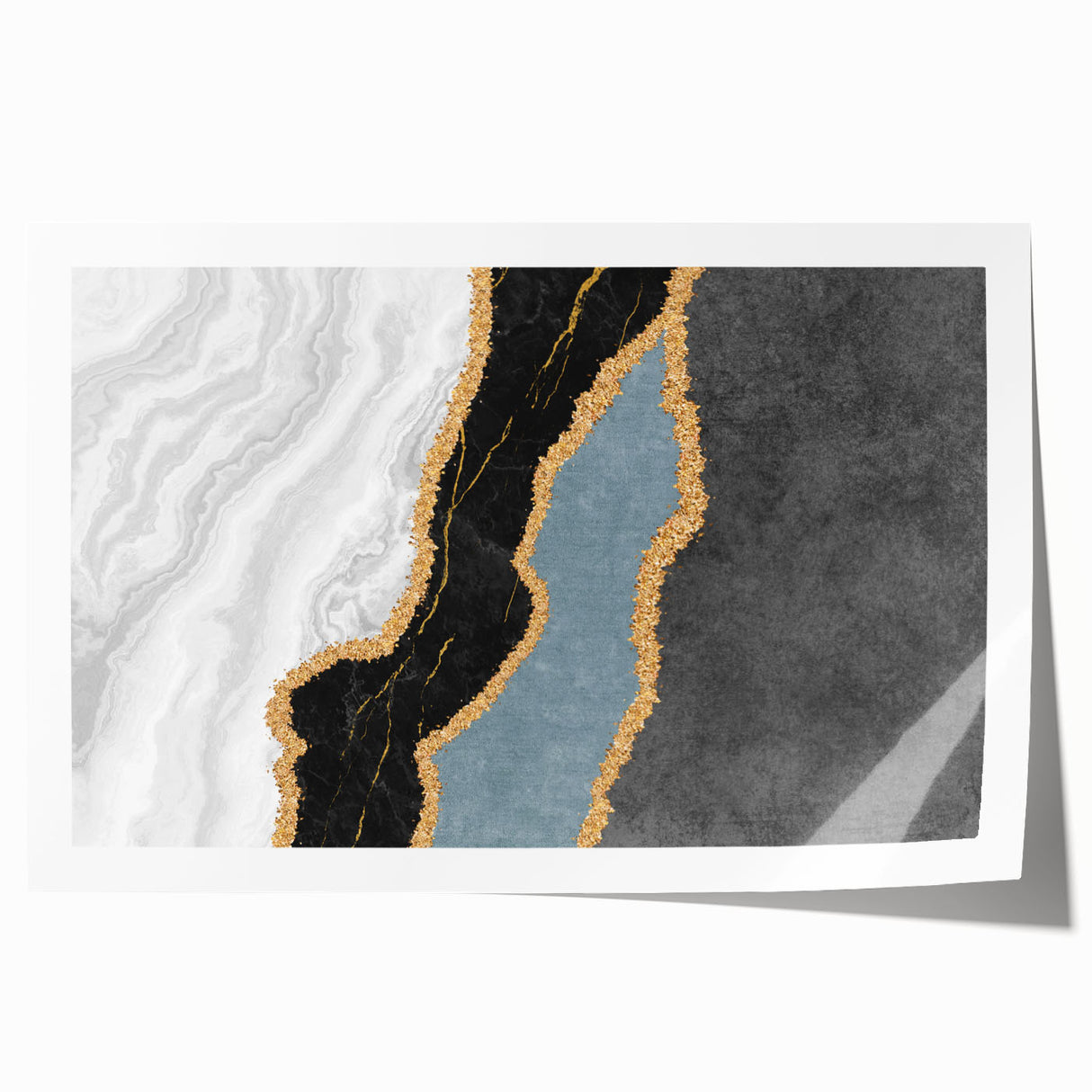 Abstract wall art print showcasing vibrant strokes and lines in shades of blue, orange, and yellow, ideal for modern home decor.