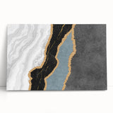 Abstract wall art design featuring vibrant strokes and lines in shades of blue, orange, and yellow, presented on a stretched canvas, perfect for modern decor.