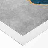 Abstract wall art print on rolled canvas showcasing vibrant strokes and lines in a blend of blue, orange, and yellow hues, perfect for modern decor.