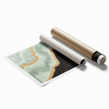 Abstract wall art print showcasing vibrant strokes and lines in shades of blue, orange, and yellow, ideal for modern decor.