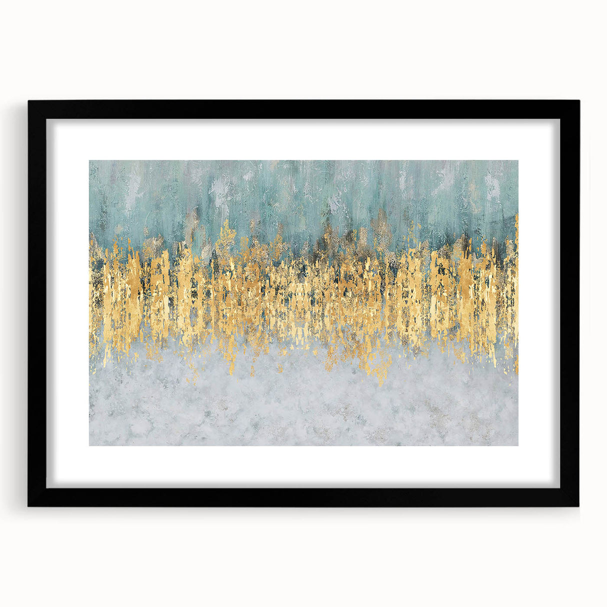 Abstract wall art featuring colorful strokes and lines in a modern design, framed in black with a white mat for a stylish gallery look.