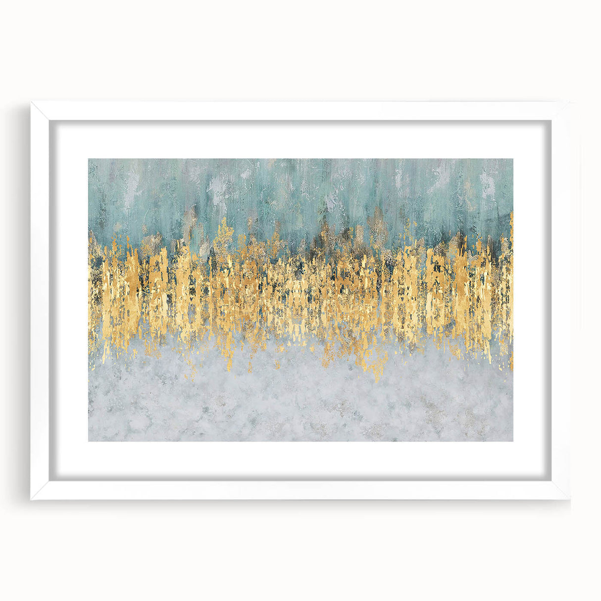 Framed abstract wall art showcasing a modern design of colorful strokes and lines, featuring a white mat and sleek frame for contemporary decor.
