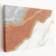 Stretched canvas wall art featuring an abstract design of colorful strokes and lines, displayed in a side view to showcase its depth and texture.