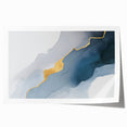 Abstract wall art print showcasing vibrant strokes and lines in a blend of blue, orange, and yellow, perfect for modern decor.