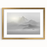 Abstract wall art design showcasing bold strokes and lines in gold and neutral tones, elegantly framed with a white mat, perfect for modern decor.