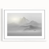 Abstract wall art design featuring colorful strokes and lines in a minimalist style, framed in a sleek white frame with a mat for a modern aesthetic.