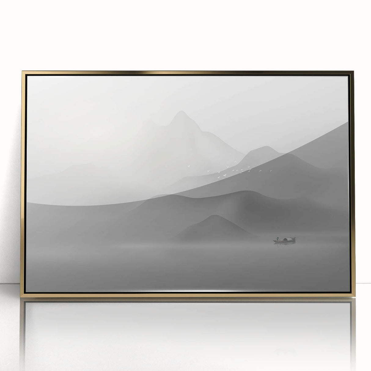 Framed abstract wall art featuring dynamic gold and black strokes on a white background, perfect for modern home decor accents.