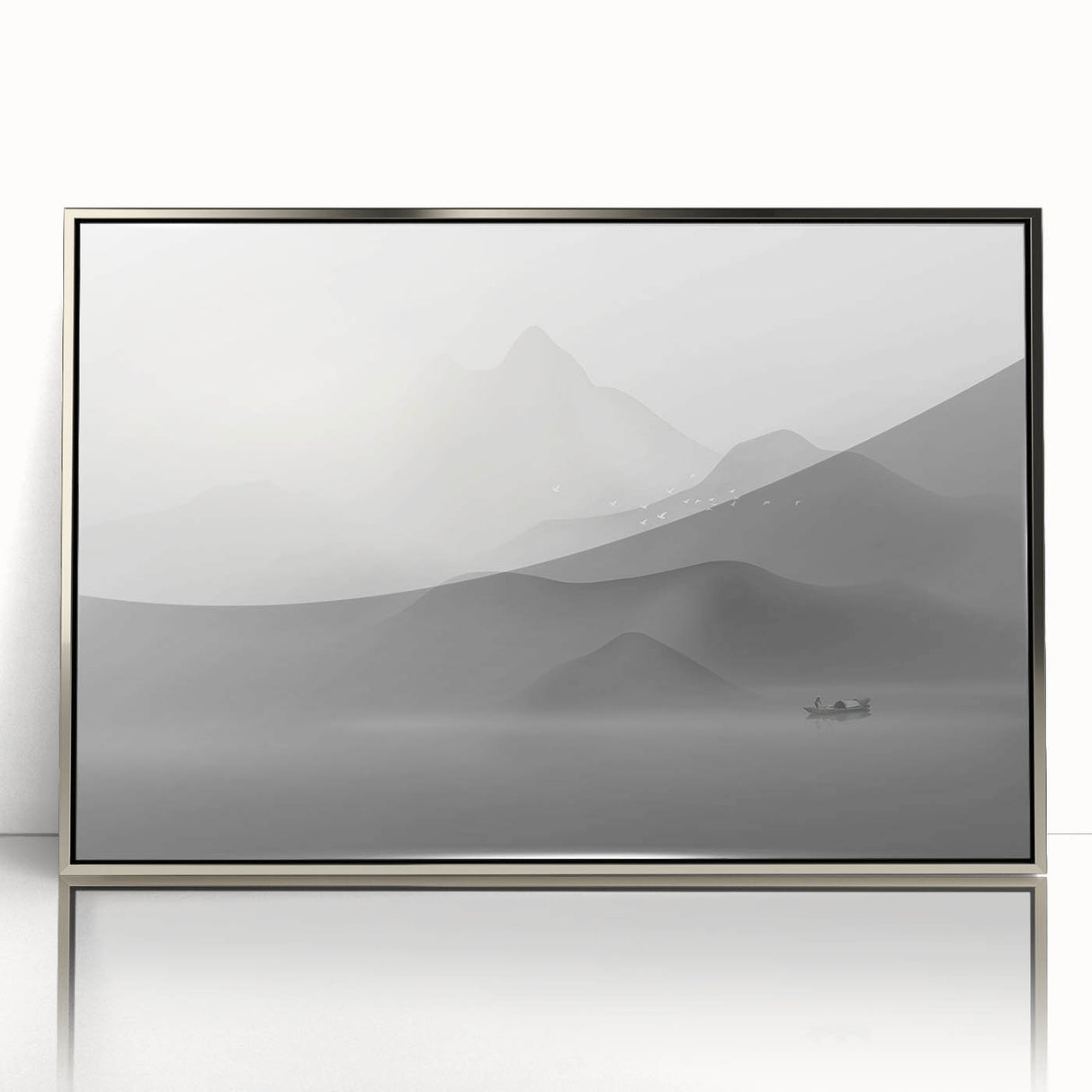 Framed abstract wall art featuring dynamic strokes and lines in silver and gray tones, adding contemporary flair to any space.
