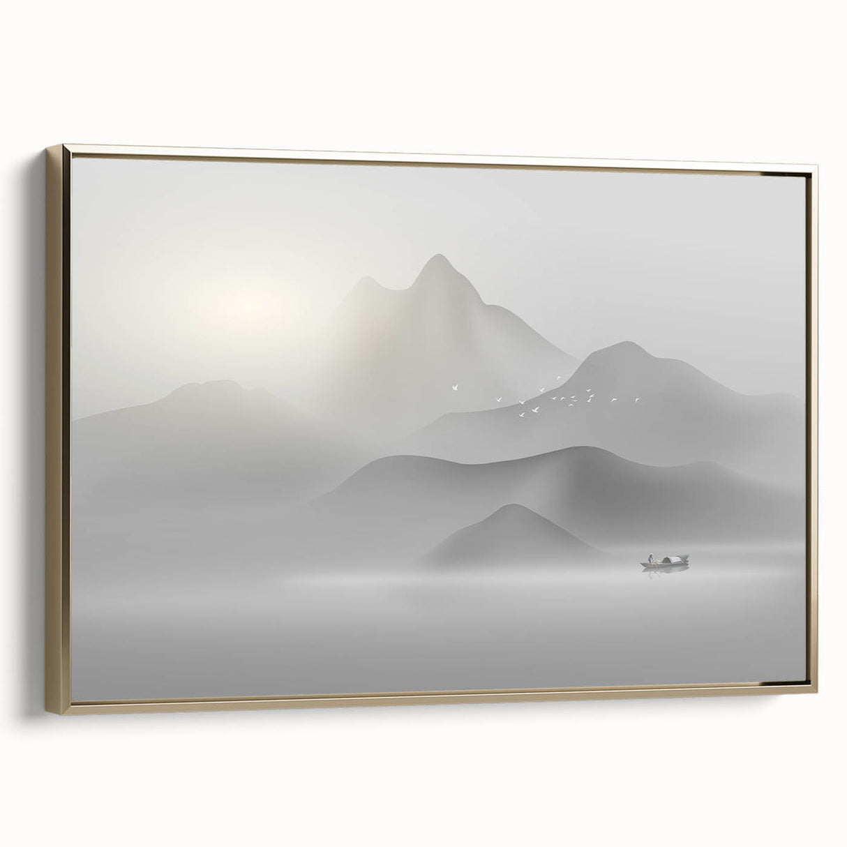 Framed canvas wall art showcasing an abstract design with gold strokes and lines, elegantly displayed for a modern decor aesthetic.