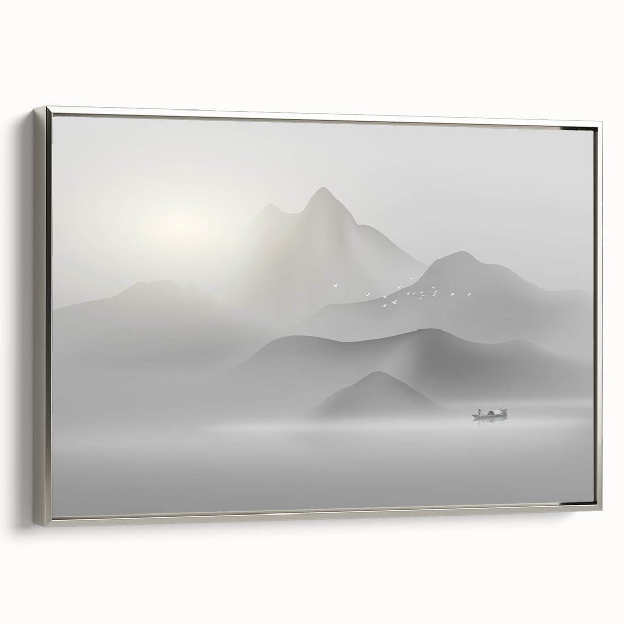 Framed wall art showcasing abstract strokes and lines in silver hues, designed for modern decor, enhancing any living space with elegance.