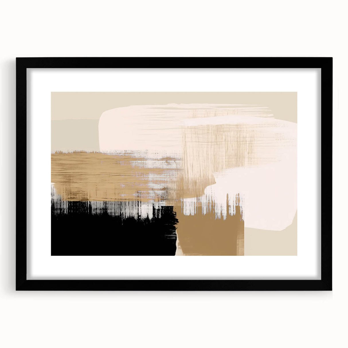 Abstract strokes and lines design in a black-framed wall art piece, showcasing modern aesthetics with a mat finish for a stylish home decor accent.