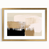 Abstract wall art featuring a gold-framed design with colorful strokes and lines, perfect for modern decor in living spaces or offices.