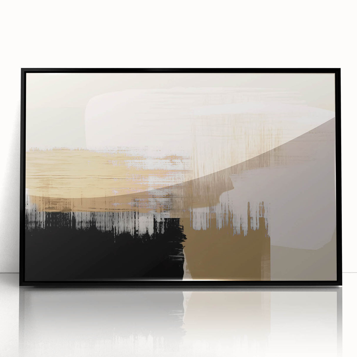 Framed wall art featuring an abstract design of strokes and lines in black and white, perfect for modern home decor, adding elegance and style.