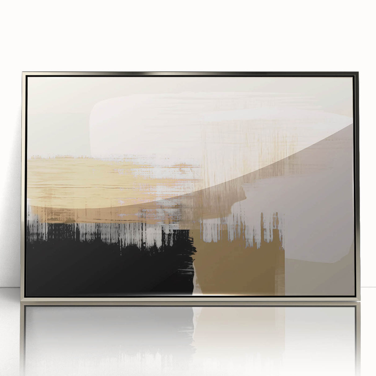 Framed abstract wall art showcasing a modern design with silver strokes and lines, perfect for contemporary home decor and stylish interiors.