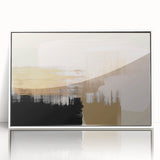 Framed wall art featuring an abstract design of colorful strokes and lines in varying shades, elegantly showcased in a white frame for modern decor.