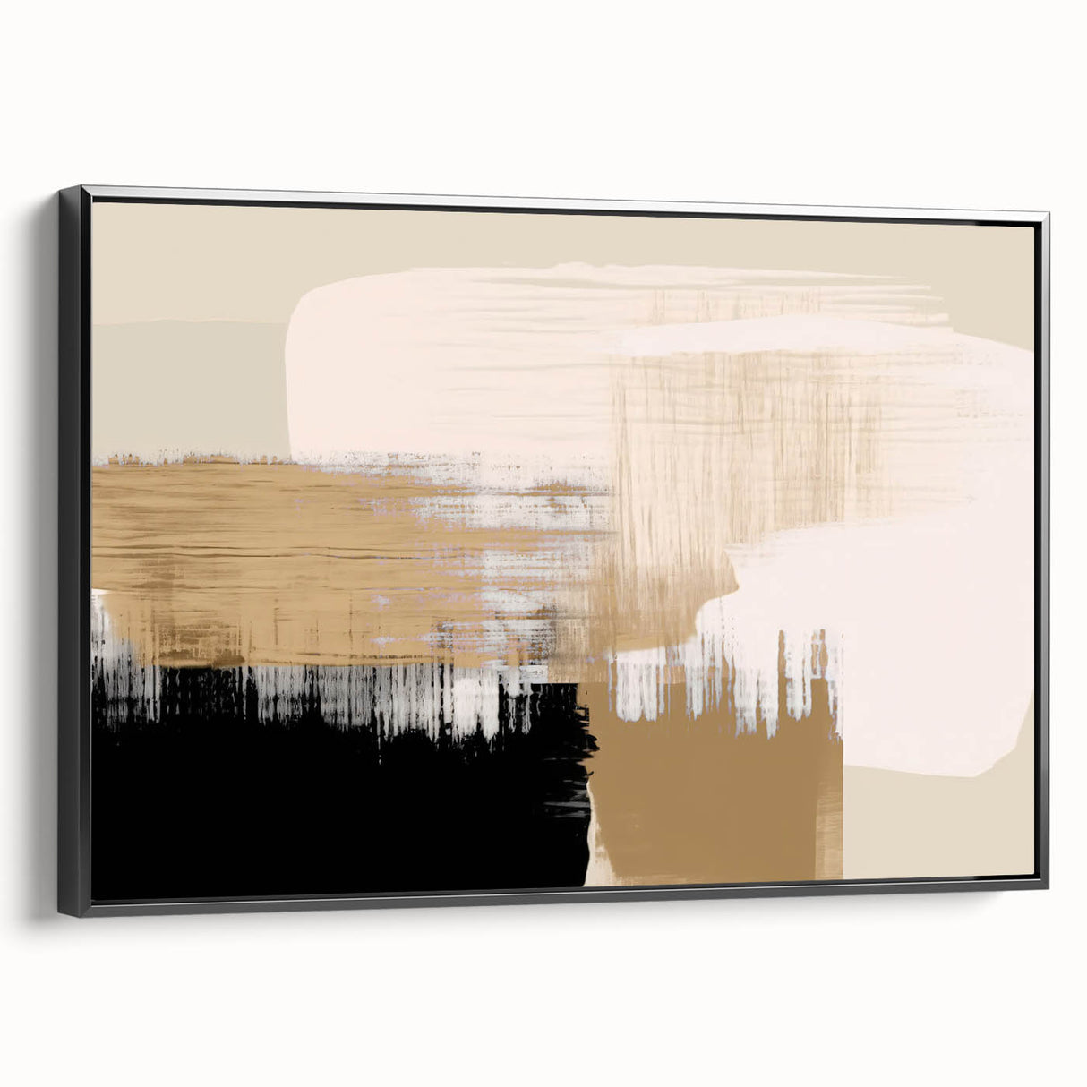 Framed canvas wall art showcasing an abstract design of colorful strokes and lines, presented in a sleek black frame, perfect for modern decor.