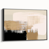 Framed canvas wall art showcasing an abstract design of colorful strokes and lines, presented in a sleek black frame, perfect for modern decor.