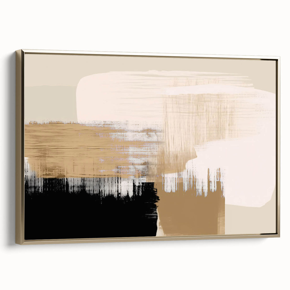 Abstract wall art design showcasing dynamic gold strokes and lines on a framed canvas, enhancing modern interior decor with elegance.
