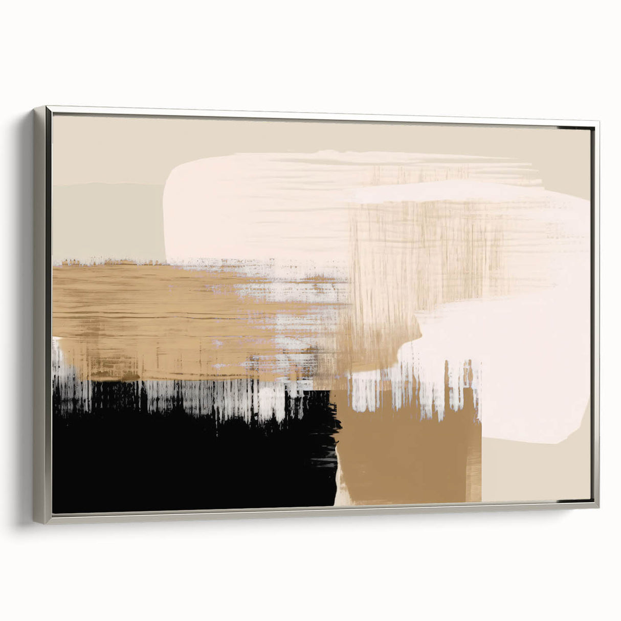 Framed canvas wall art showcasing an abstract design with silver strokes and lines, adding a modern touch to home decor and interior design.