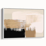Framed abstract wall art featuring colorful strokes and lines on a white canvas, showcasing modern design from a side view perspective.