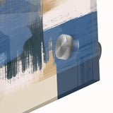 Close-up of colorful abstract strokes and lines artwork on acrylic glass, showcasing vibrant hues and fluid designs ideal for modern decor.