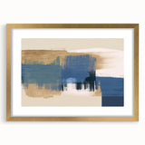 Framed abstract wall art featuring gold strokes and lines on a white background, perfect for modern home decor and gallery walls.