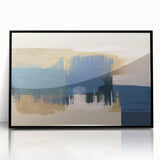 Framed wall art featuring an abstract design of colorful strokes and lines in vibrant hues, set against a sleek black frame for modern decor.