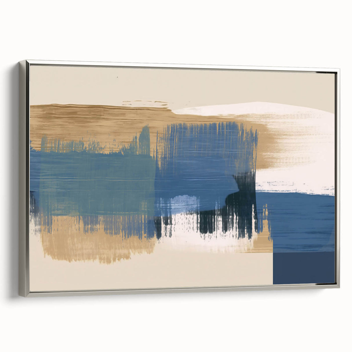 Framed abstract wall art featuring dynamic strokes and lines in silver and gray tones, adding modern elegance to any space.