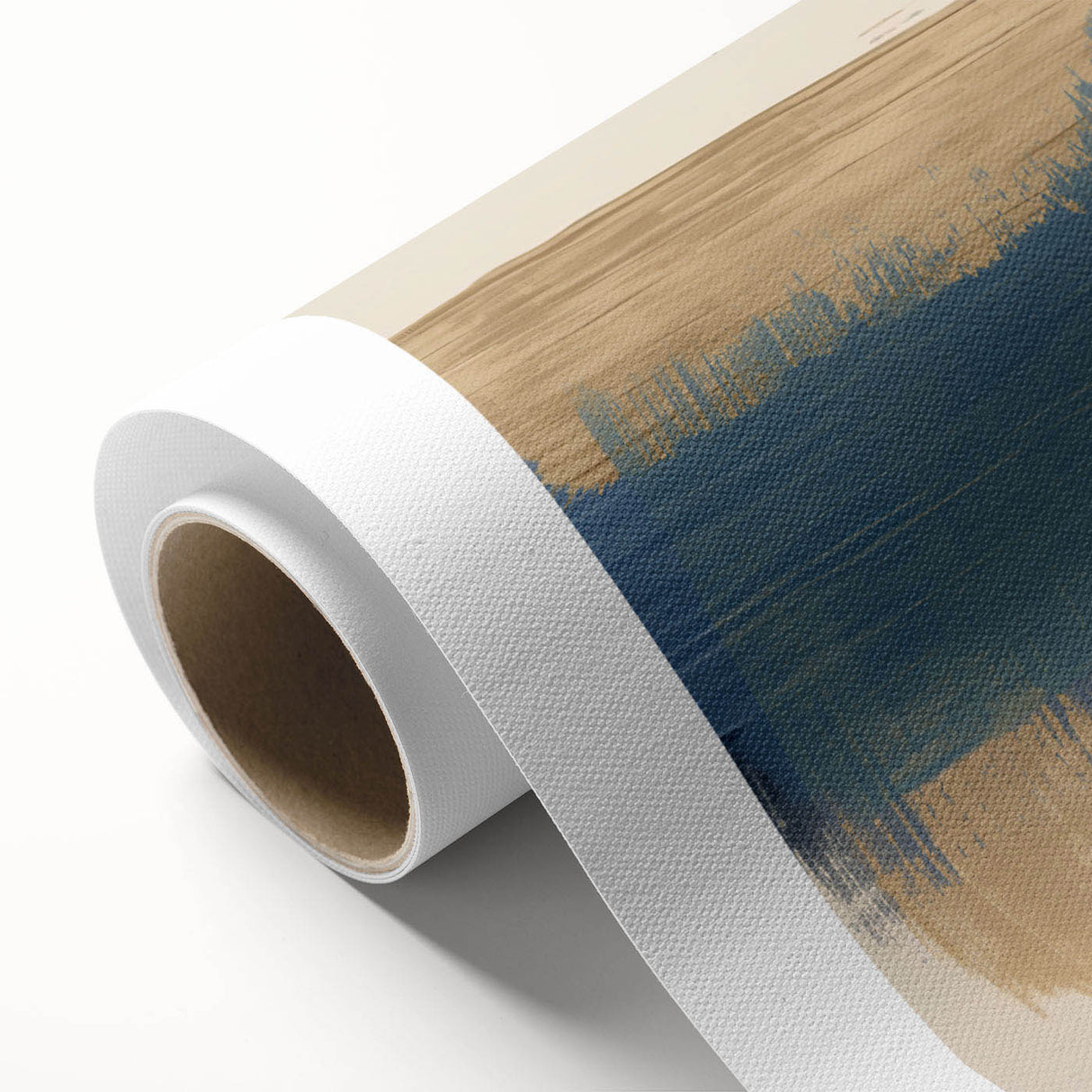 Vibrant abstract strokes and lines design on rolled canvas, showcasing bold colors and dynamic patterns, perfect for modern home decor.