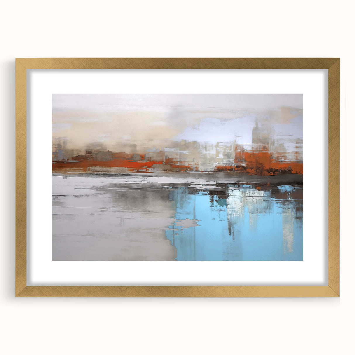 Abstract strokes and lines wall art in a gold frame with mat, showcasing a contemporary design that enhances modern decor aesthetics.