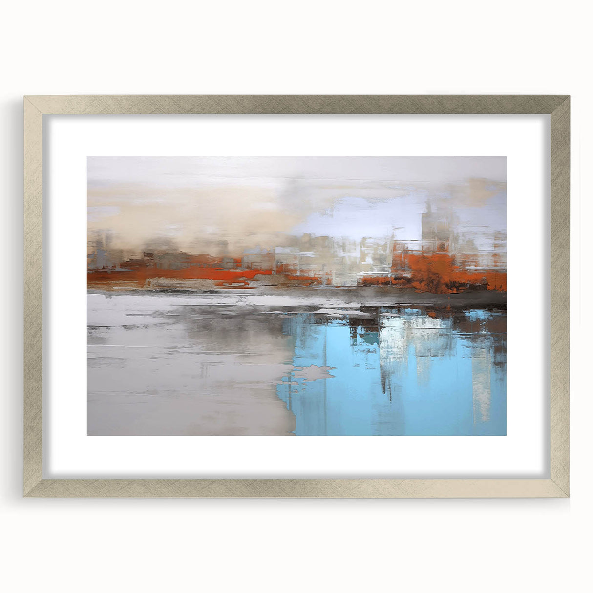 Framed abstract wall art showcasing dynamic strokes and lines in a silver frame, enhancing contemporary decor with vibrant colors.