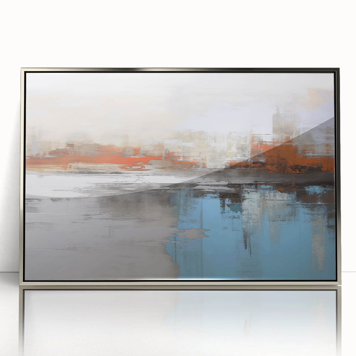 Framed wall art showcasing an abstract strokes and lines design in silver tones, adding a modern touch to home decor, perfect for contemporary interiors.