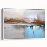 Framed canvas wall art featuring an abstract design of colorful strokes and lines, showcasing a modern artistic flair with a white frame.