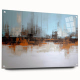 Abstract wall art featuring colorful strokes and lines on acrylic glass, showcasing a modern design ideal for contemporary home decor.