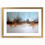 Abstract wall art design featuring a collection of gold and black strokes and lines, elegantly framed with a mat for modern decor.