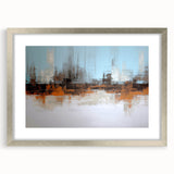 Framed abstract wall art design showcasing colorful strokes and lines in a modern silver frame, ideal for contemporary home decor.